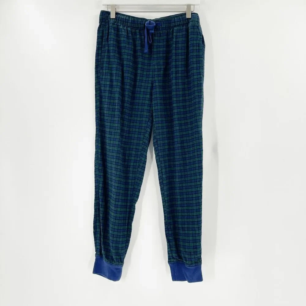 Gap Unisex Pajama Pants Size S Blue Plaid Flannel Drawstring‎ High Rise Tapered
